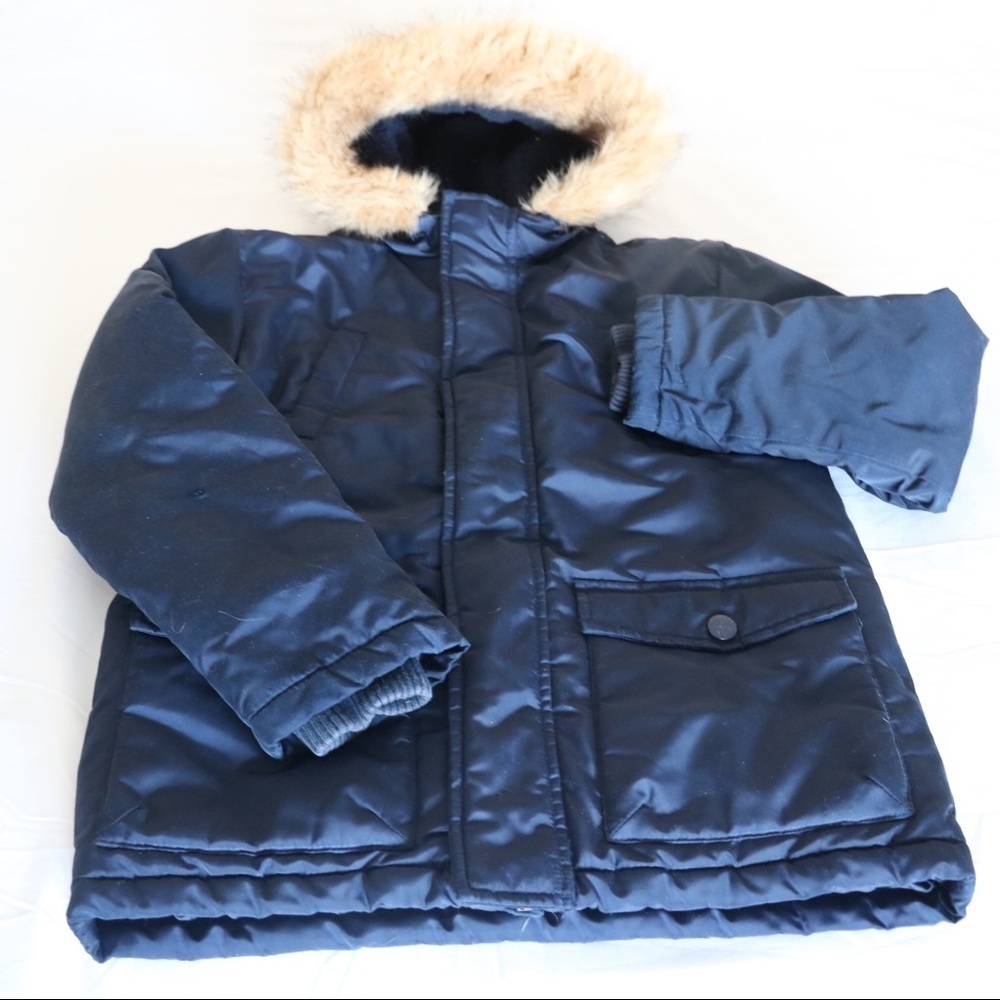 Gymboree Young Boy (7-8) Fur Trim Hood Winter Coat Jacket Navy Size Medium